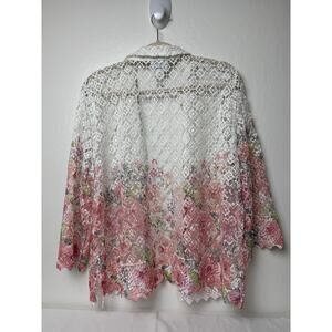 Alfred Dunner Soft Spoken White Lace Cover Up with 3/4 Sleeve Size Large